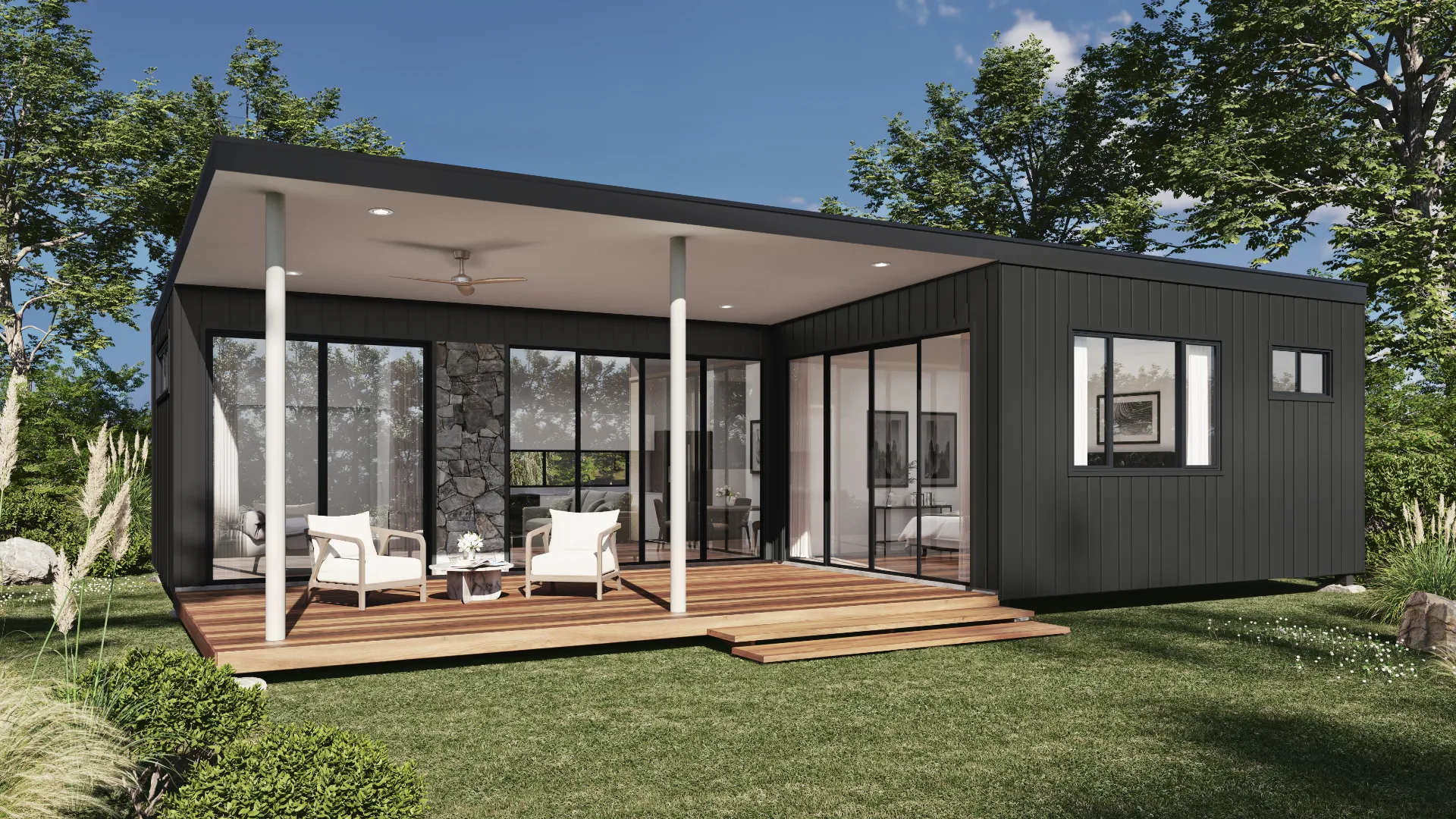 Exterior Visualization example — contemporary modular residence